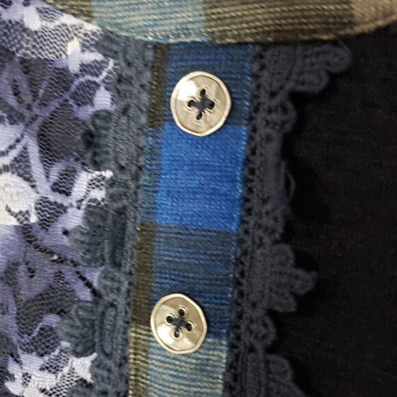 Papillon Small Long Sleeve Blue Lace Check Ruffles Grannycore Dress - Picture 4 of 12